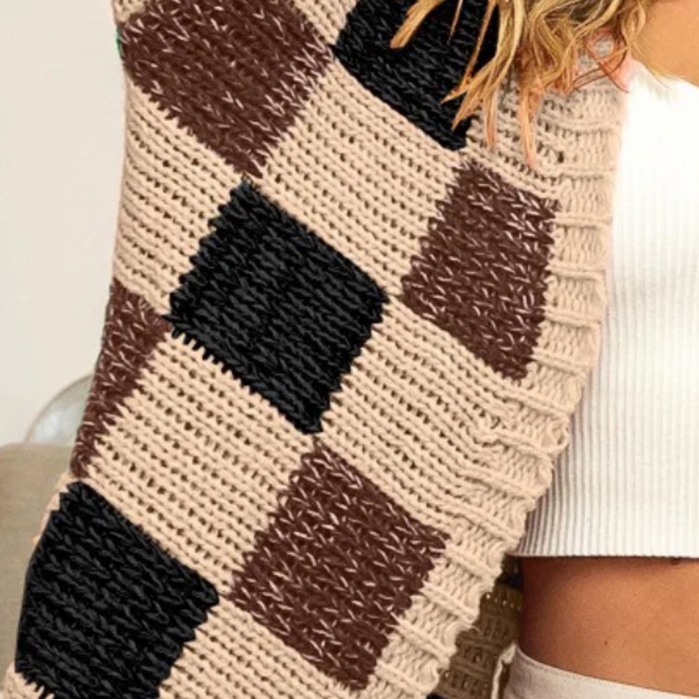 New. Chunky Multi Check Open Front Cardigan. - Picture 2 of 3